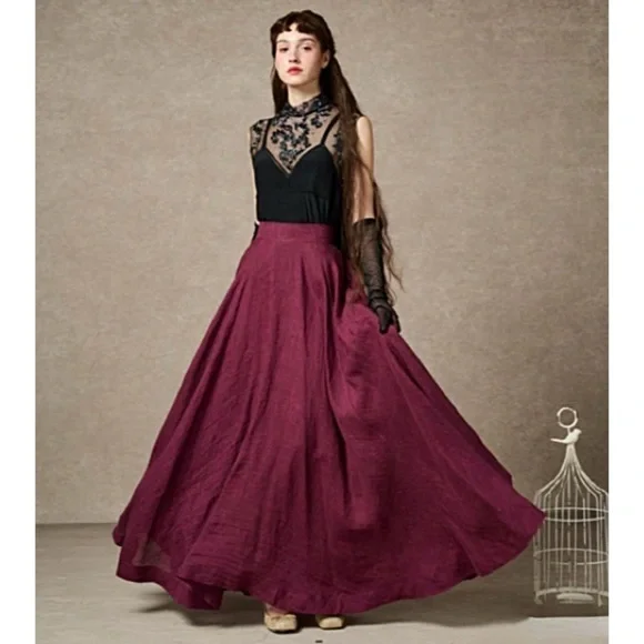 Cherry 22 Maxi Linen Skirt - Plum - Picture 3 of 9